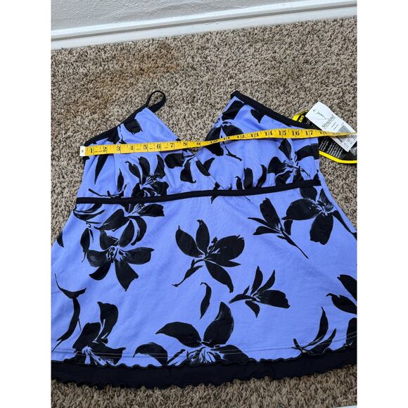 NWT Miraclesuit Womens Blue Black Tankini Top Sz 20W Tummy Control Floral Swim - Picture 9 of 11